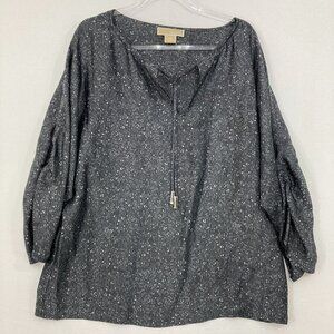 Michael Michael Kors size 1X Gray Soft Comfy Tie Front Ruched Sleeve Popover Top
